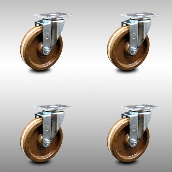 5 Inch SS High Temp Phenolic Wheel Swivel Top Plate Caster Set